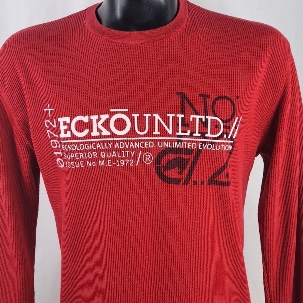 Echo Unlimited lightweight thermal red & white spellout logo LG casual shirt